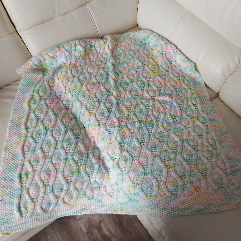 **3 Listings $30**                       Multicolor Cable Knit Baby Blanket